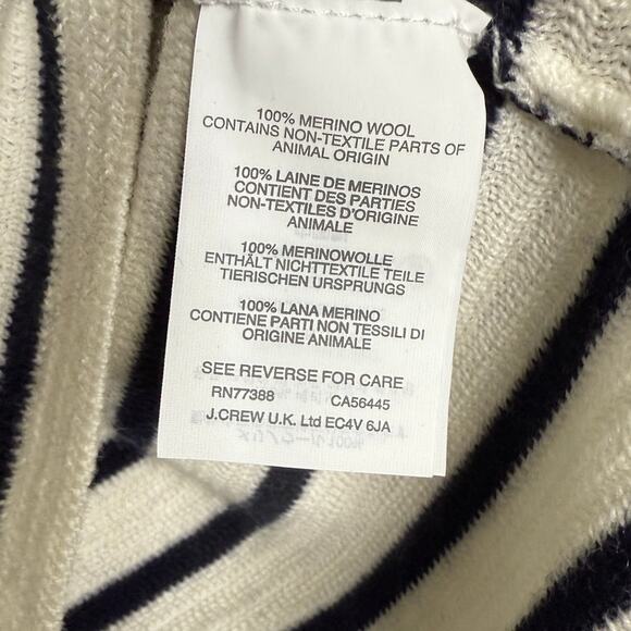 J. Crew Striped Leather Panel Wool Knit Long Sleeve Sweater XS Black Cream #4247 - Picture 10 of 15
